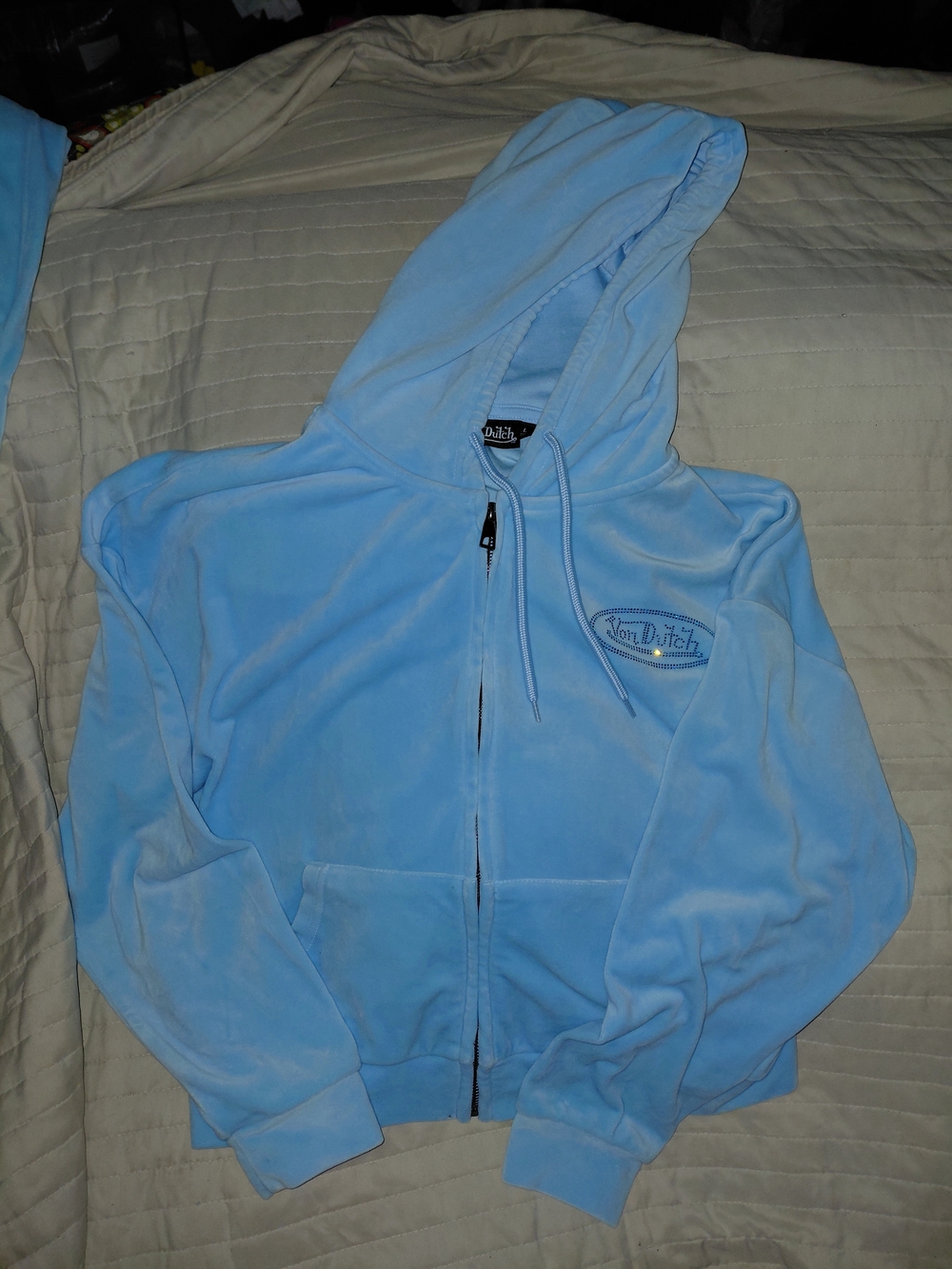 Von Dutch Light Blue Velour Hoodie & Joggers - Picture 3 of 10